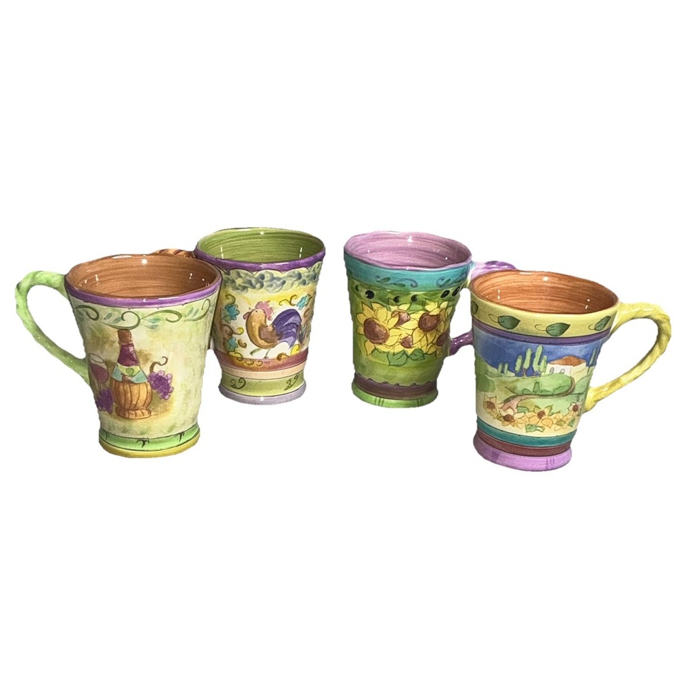 Sango Tuscan Gardens Coffee Tea Mugs Sue Zipkin #3076 Multi Patterns Set Of 4
